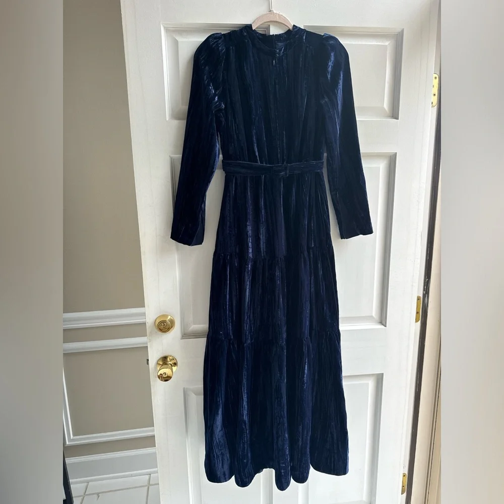 Me+EM midi Maxi Dress Elegant Navy Velvet Maxi Dress MSRP $450 - Picture 4 of 11